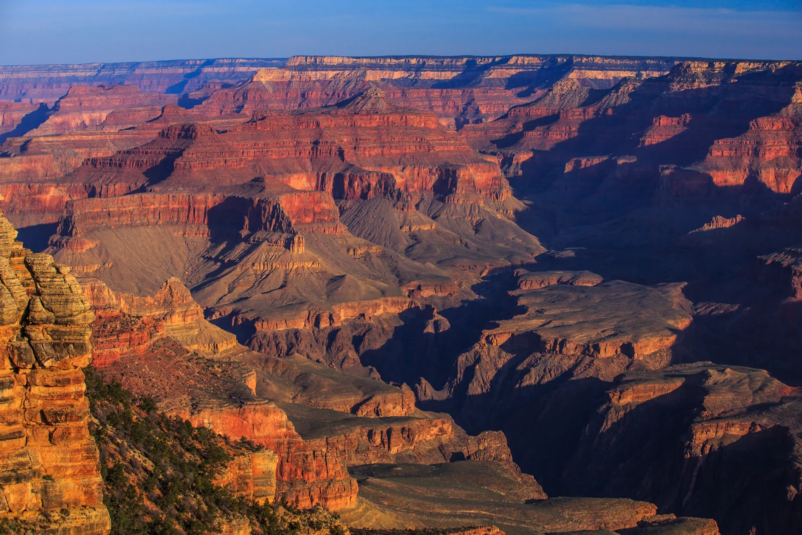 Morning light falling across the Grand Canyon