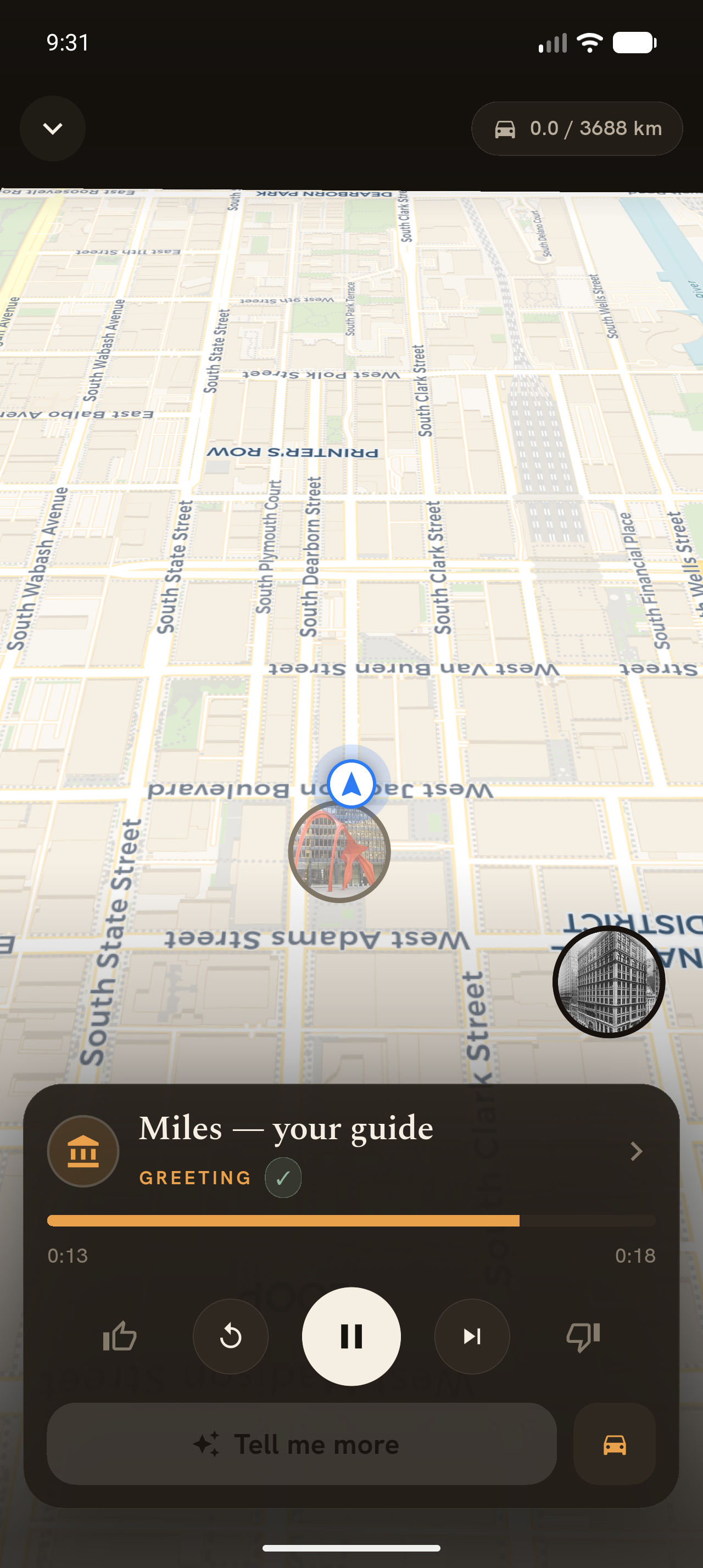 Map with photo pins along the route