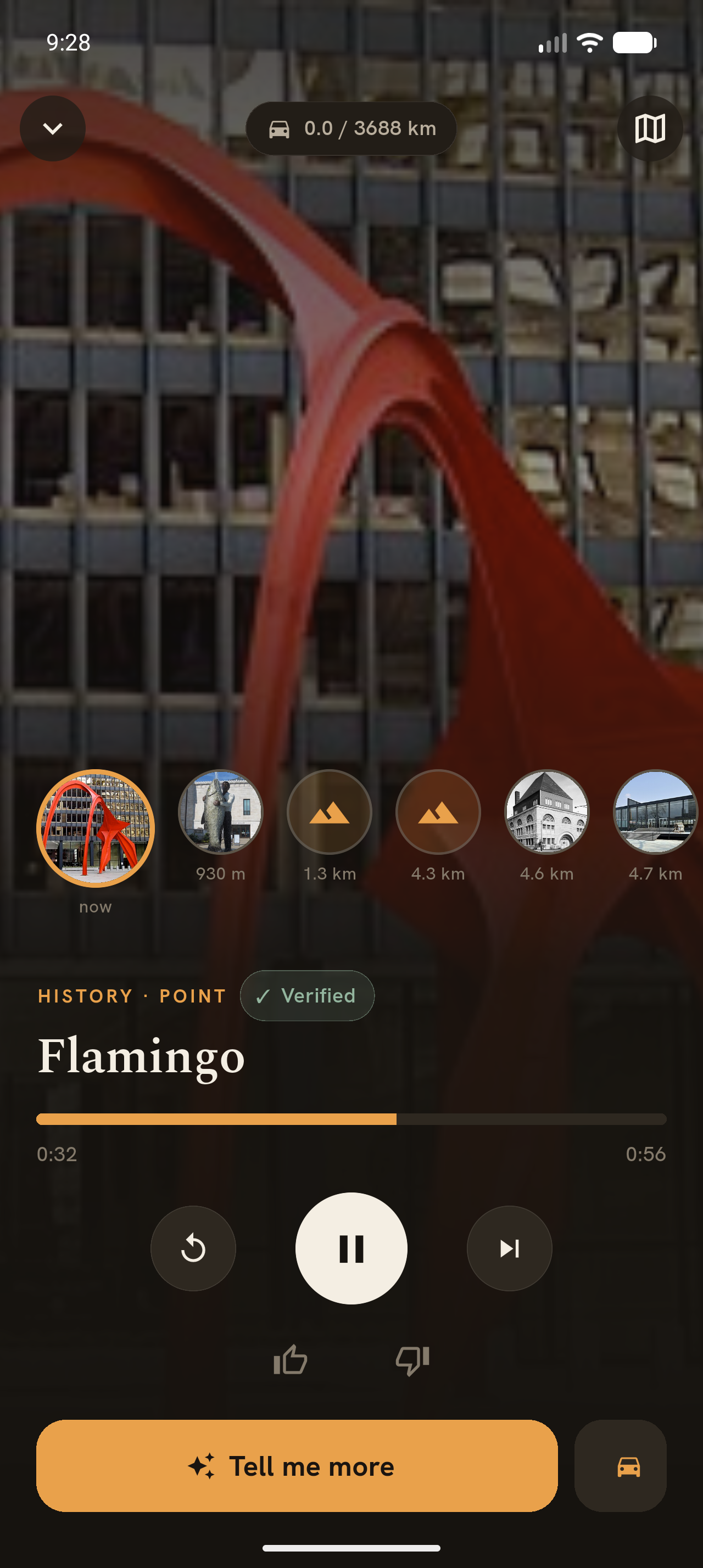 Lorecast playing a story about the Flamingo sculpture in Chicago