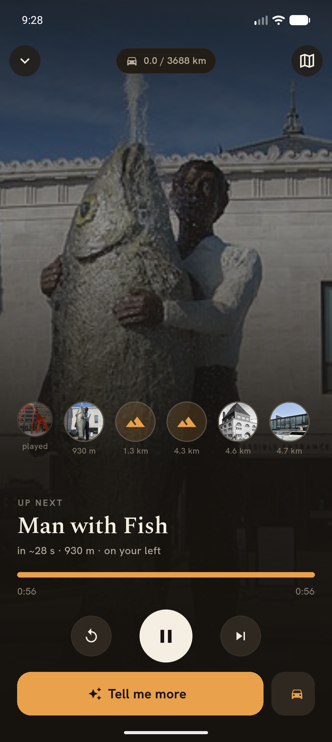 Up next: Man with Fish, 930 m, on your left