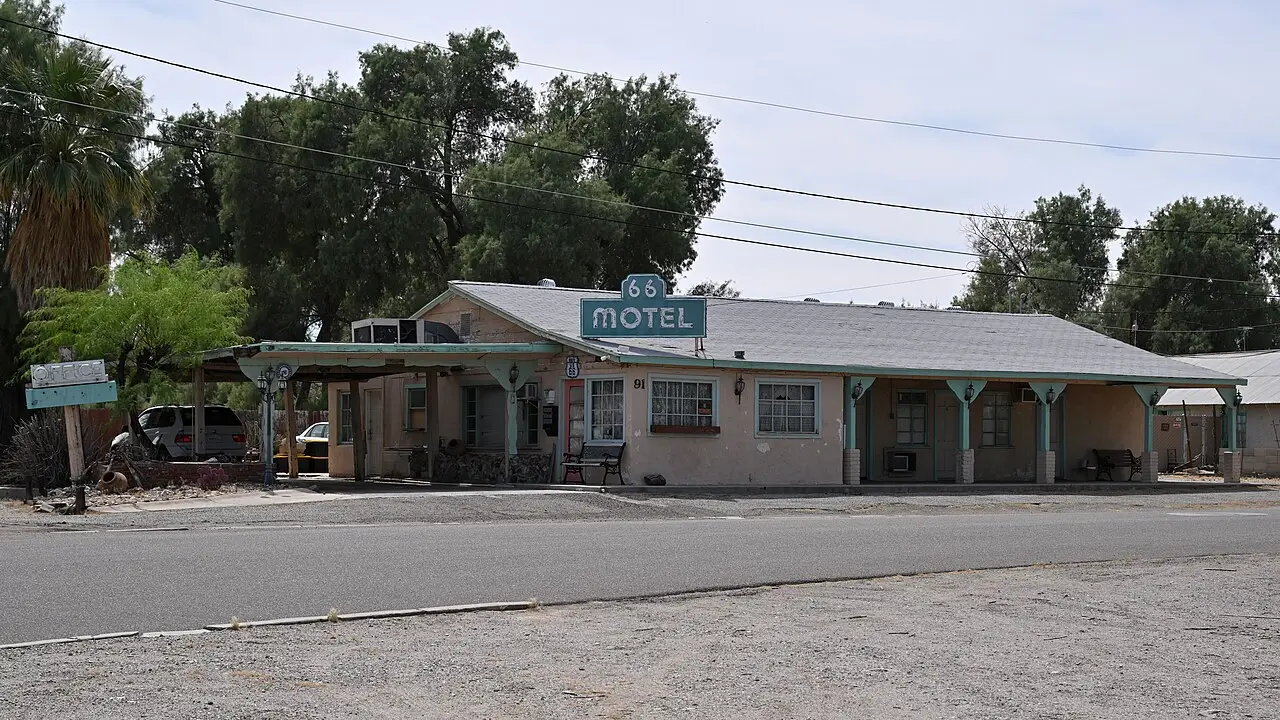 The front of the 66 Motel in Needles, California