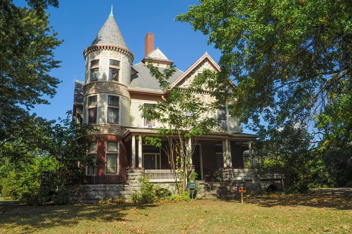 The Queen Anne Bentley House in Springfield, with its corner tower