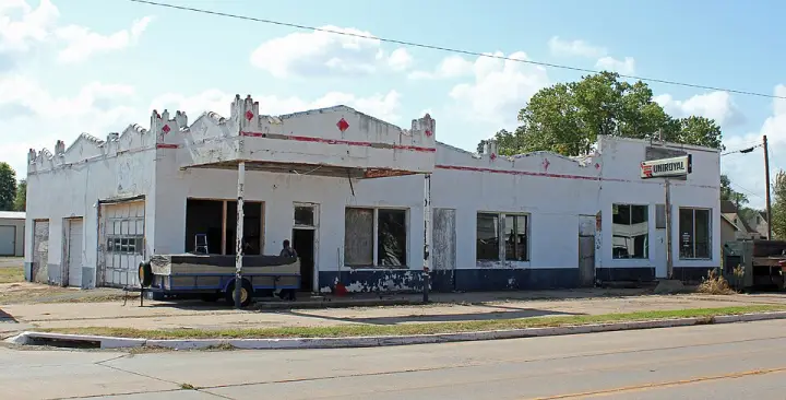 The Pueblo Deco Canute Service Station on old Route 66