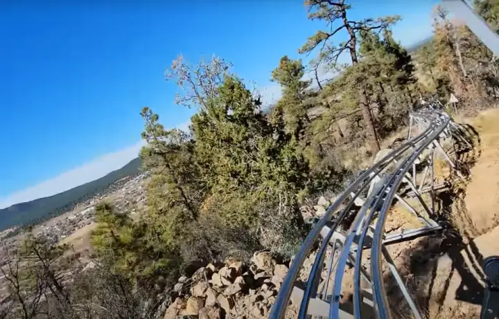 A rider’s view of the Canyon Coaster in Williams