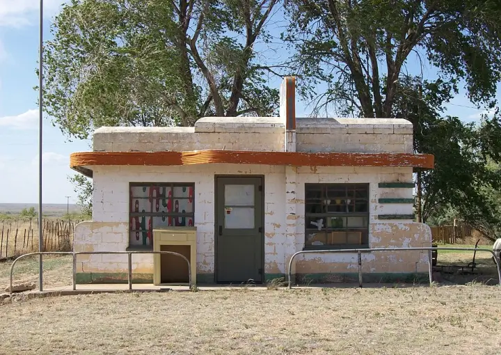 A closed café in the Glenrio ghost town on the Texas side of the state line