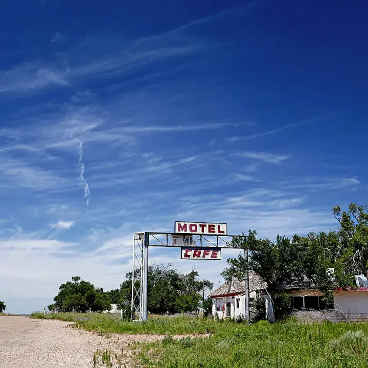 Old Route 66 at Glenrio, seen from the Texas side of the New Mexico line