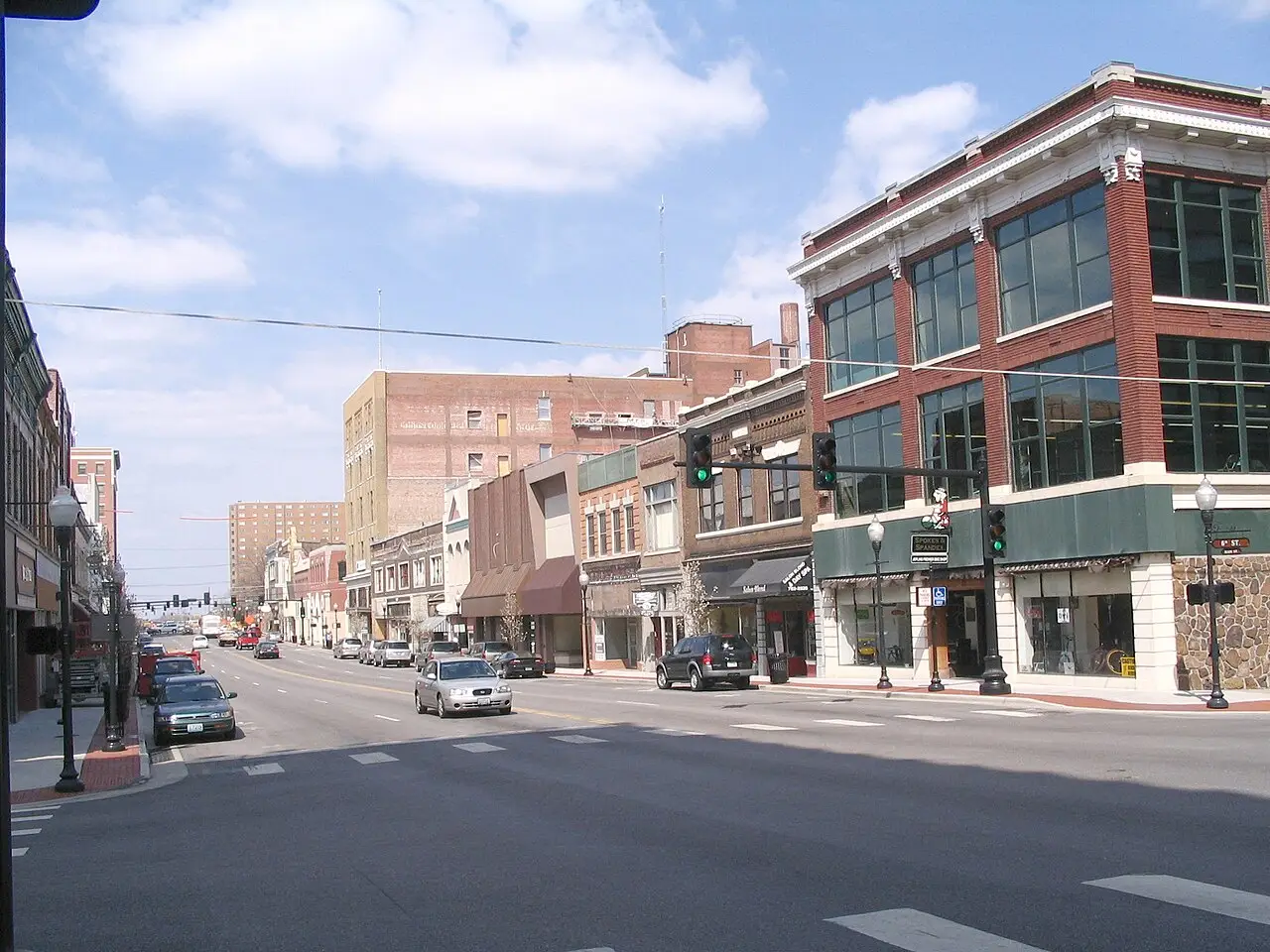 Main Street in downtown Joplin, on historic Route 66, looking north from Sixth Street