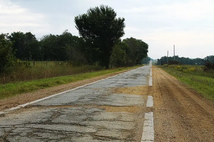 The nine-foot-wide 'sidewalk highway' stretch of original Route 66 near Miami, Oklahoma