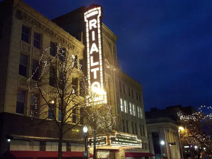 The Rialto Square Theatre on Chicago Street in downtown Joliet
